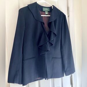Ralph Lauren navy ruffle trim wool blazer women size 12